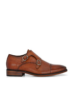 EZRO Men's Tan Double Monk Strap Formal Shoes | Croc Texture Leather Dress Shoes for Office & Wedding