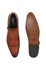 EZRO Men's Tan Double Monk Strap Formal Shoes | Croc Texture Leather Dress Shoes for Office & Wedding