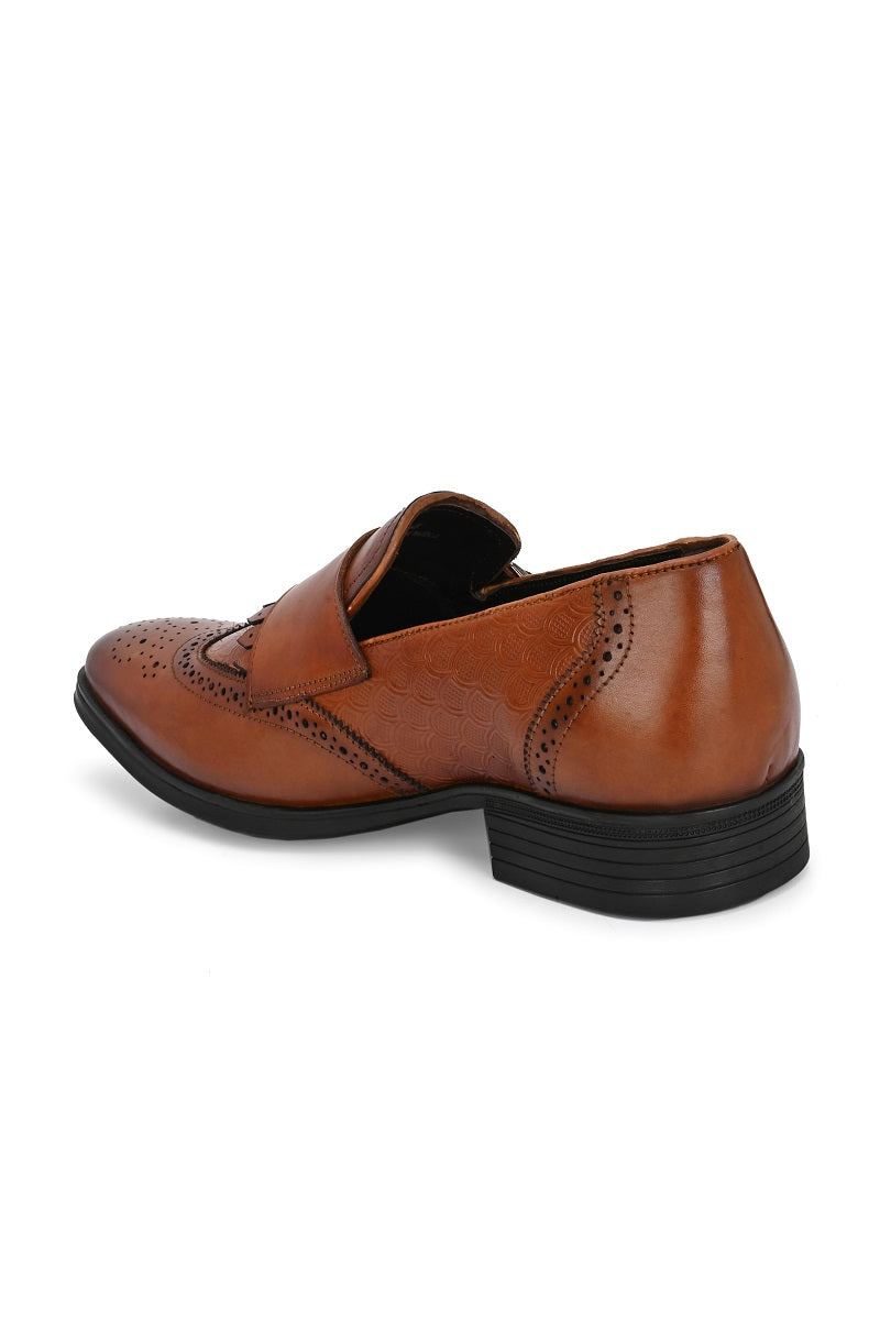 EZRO Men Tan Double Monk Strap Brogue Dress Shoes with Kiltie Fringe