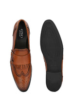 EZRO Men Tan Double Monk Strap Brogue Dress Shoes with Kiltie Fringe
