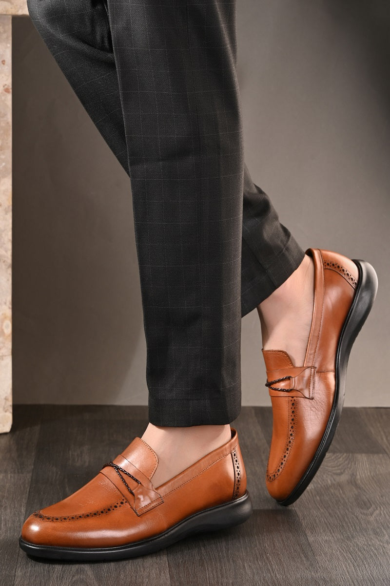 EZRO Men Premium Tan Loafers | Classic Slip-On Formal & Casual Shoes | Comfortable Everyday Wear