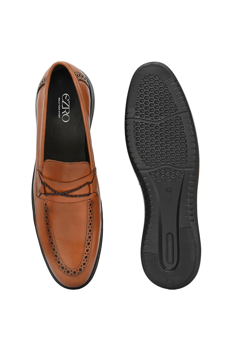 EZRO Men Premium Tan Loafers | Classic Slip-On Formal & Casual Shoes | Comfortable Everyday Wear