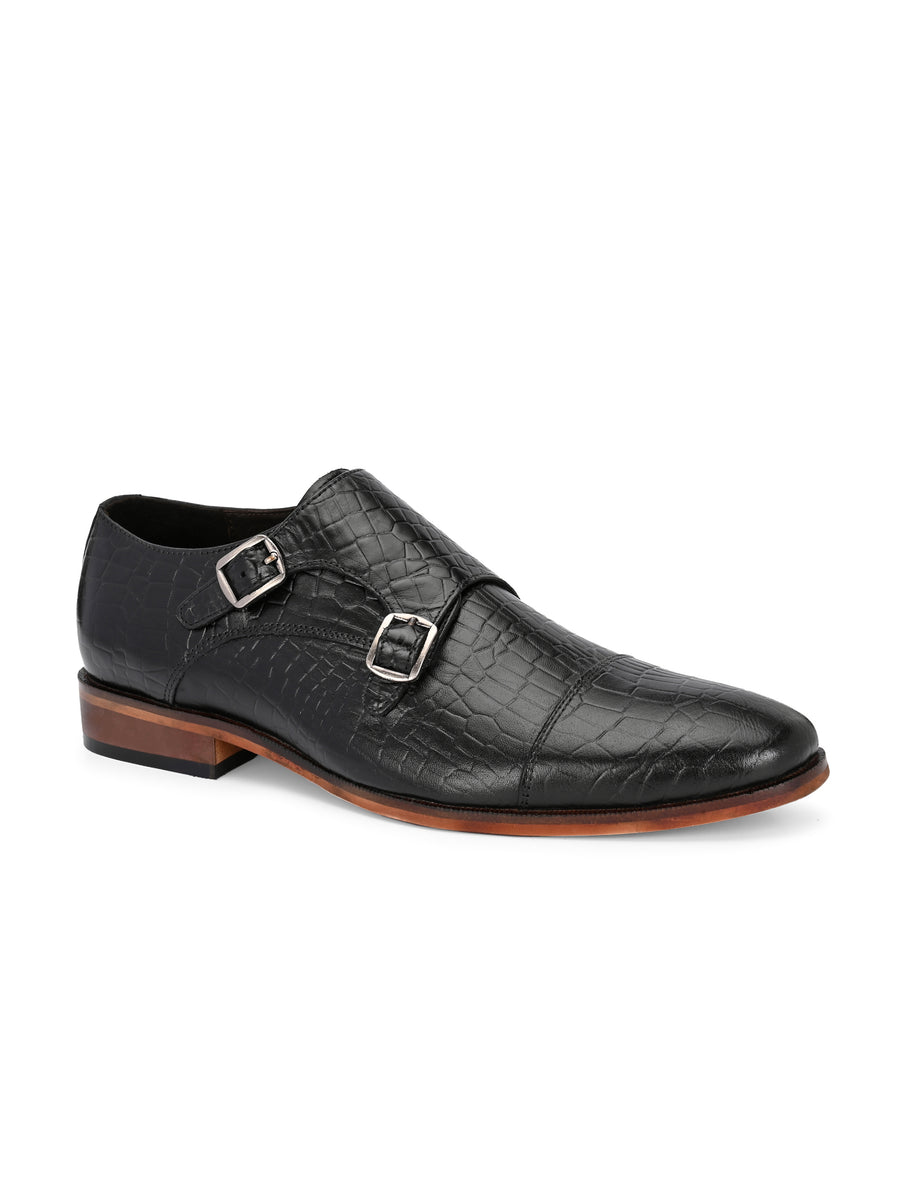 EZRO Men’s Black Classic Monk Strap Shoes