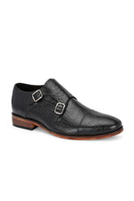 EZRO Men Black Double Monk Strap Formal Shoes | Croc Texture Leather Dress Shoes for Office & Wedding