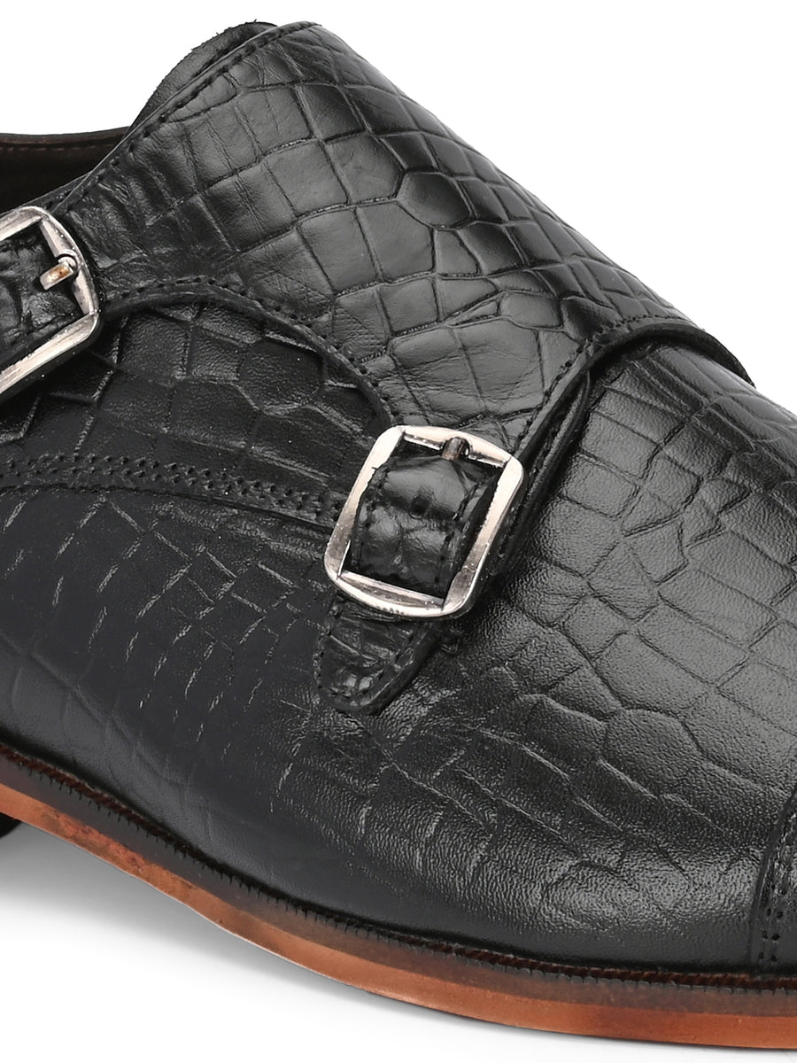 EZRO Men’s Black Classic Monk Strap Shoes