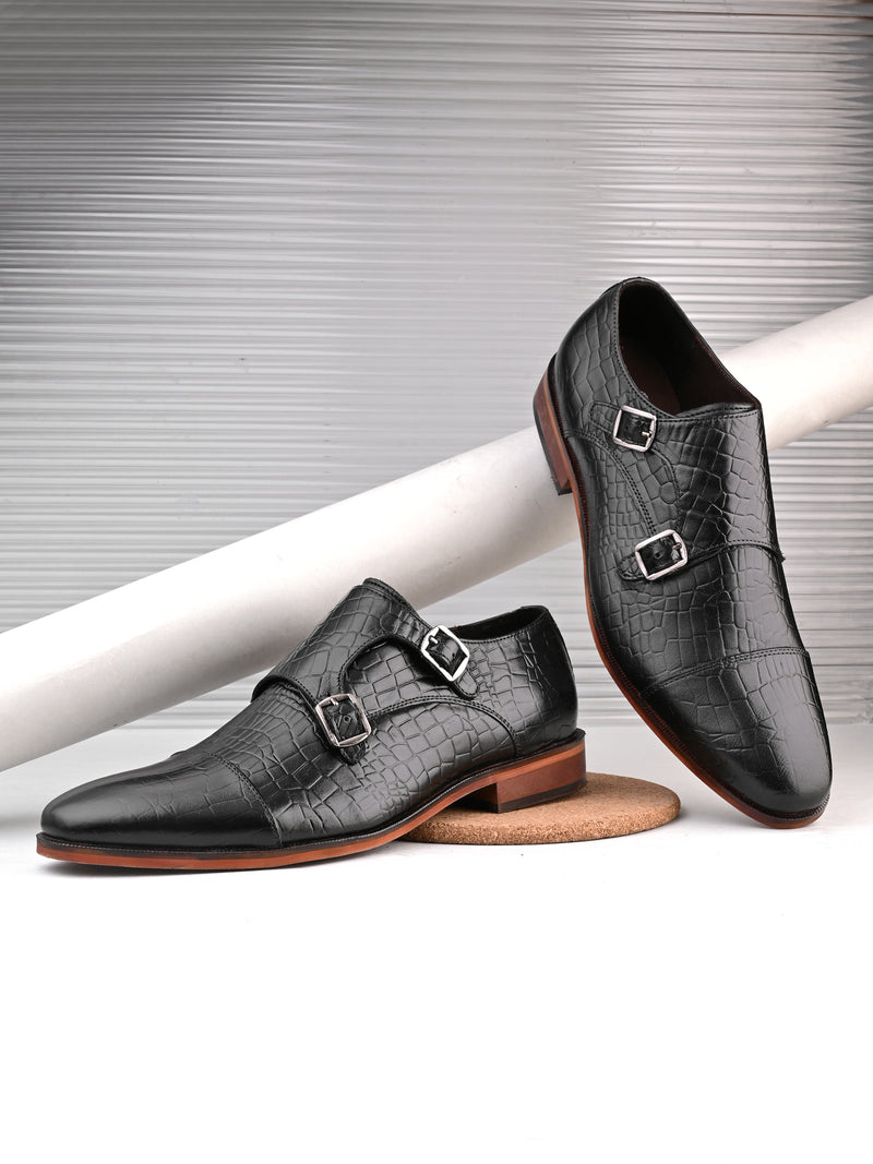 EZRO Men’s Black Classic Monk Strap Shoes