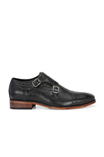 EZRO Men Black Double Monk Strap Formal Shoes | Croc Texture Leather Dress Shoes for Office & Wedding