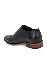 EZRO Men Black Double Monk Strap Formal Shoes | Croc Texture Leather Dress Shoes for Office & Wedding
