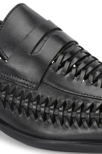 EZRO Men Premium Handwoven Black Leather Penny Loafers | Classic Slip-On Formal Shoes