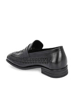 EZRO Men Premium Handwoven Black Leather Penny Loafers | Classic Slip-On Formal Shoes
