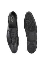 EZRO Men Premium Handwoven Black Leather Penny Loafers | Classic Slip-On Formal Shoes