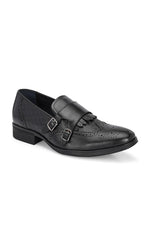 EZRO Men Black Double Monk Strap Brogue Dress Shoes with Kiltie Fringe