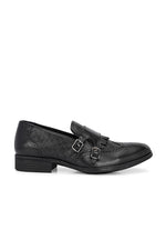 EZRO Men Black Double Monk Strap Brogue Dress Shoes with Kiltie Fringe