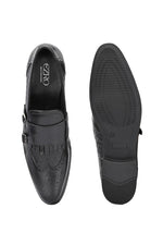 EZRO Men Black Double Monk Strap Brogue Dress Shoes with Kiltie Fringe