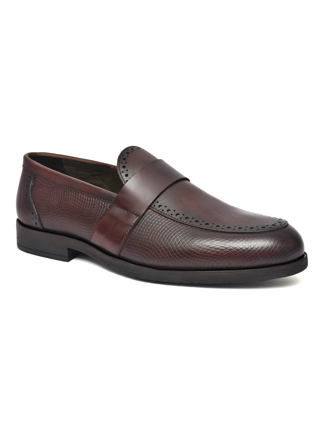 EZRO Men Brown Slip-On Formal Loafers – Textured Office & Dress Shoes