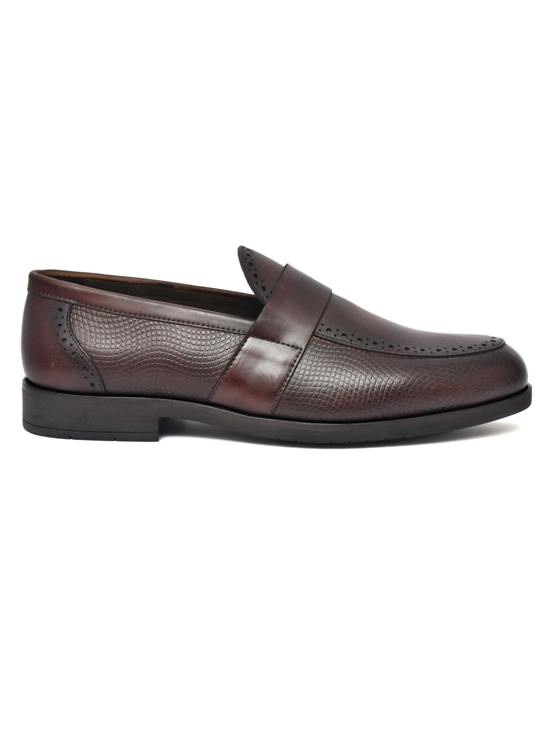 EZRO Men Brown Slip-On Formal Loafers – Textured Office & Dress Shoes