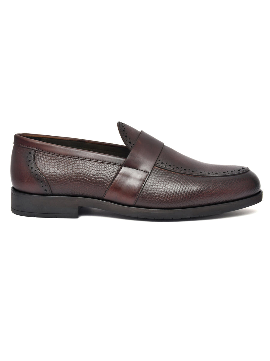 EZRO Men's Brown Slip-On Formal Loafers – Textured Office & Dress Shoes