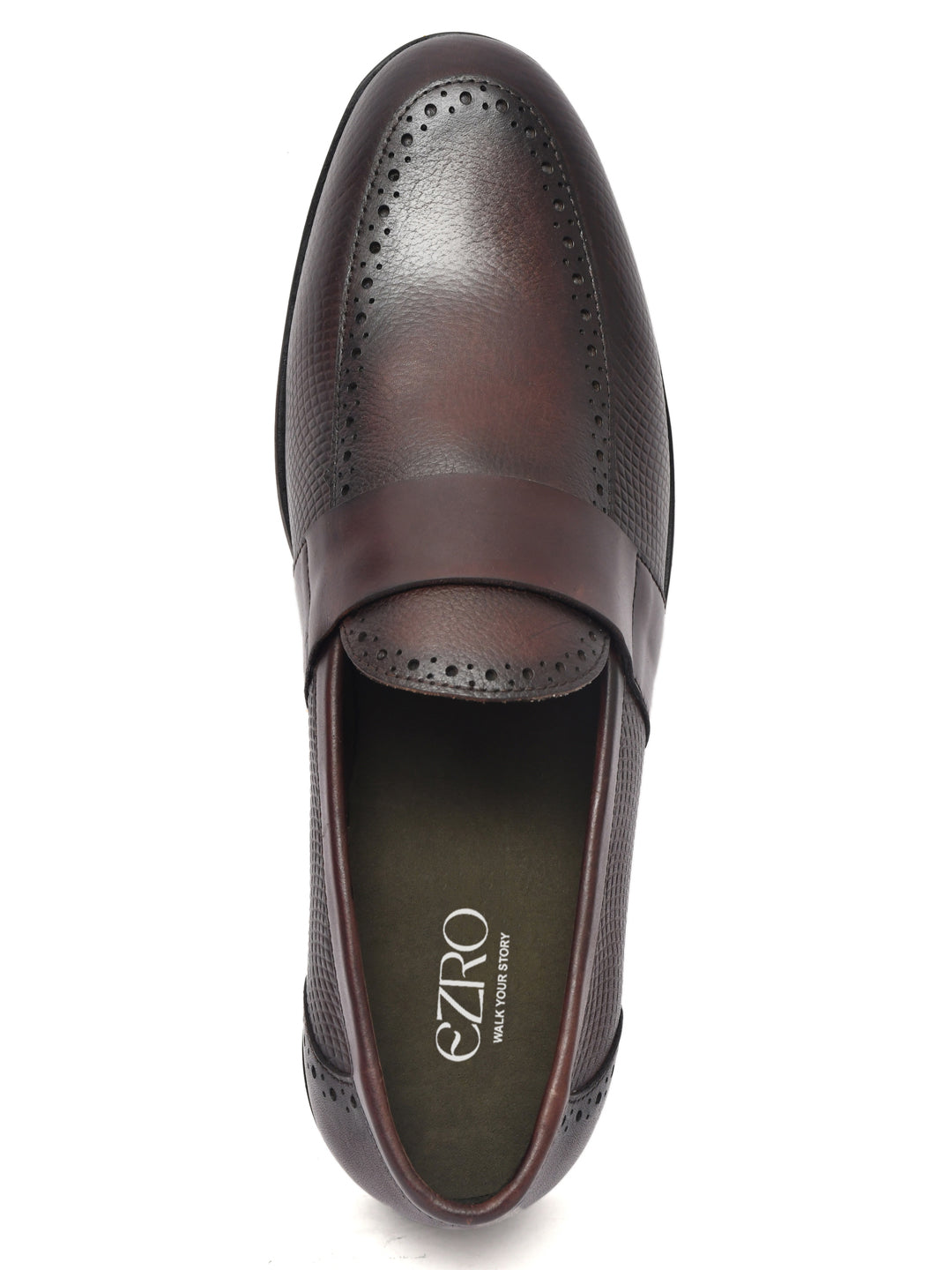 EZRO Men Brown Slip-On Formal Loafers – Textured Office & Dress Shoes