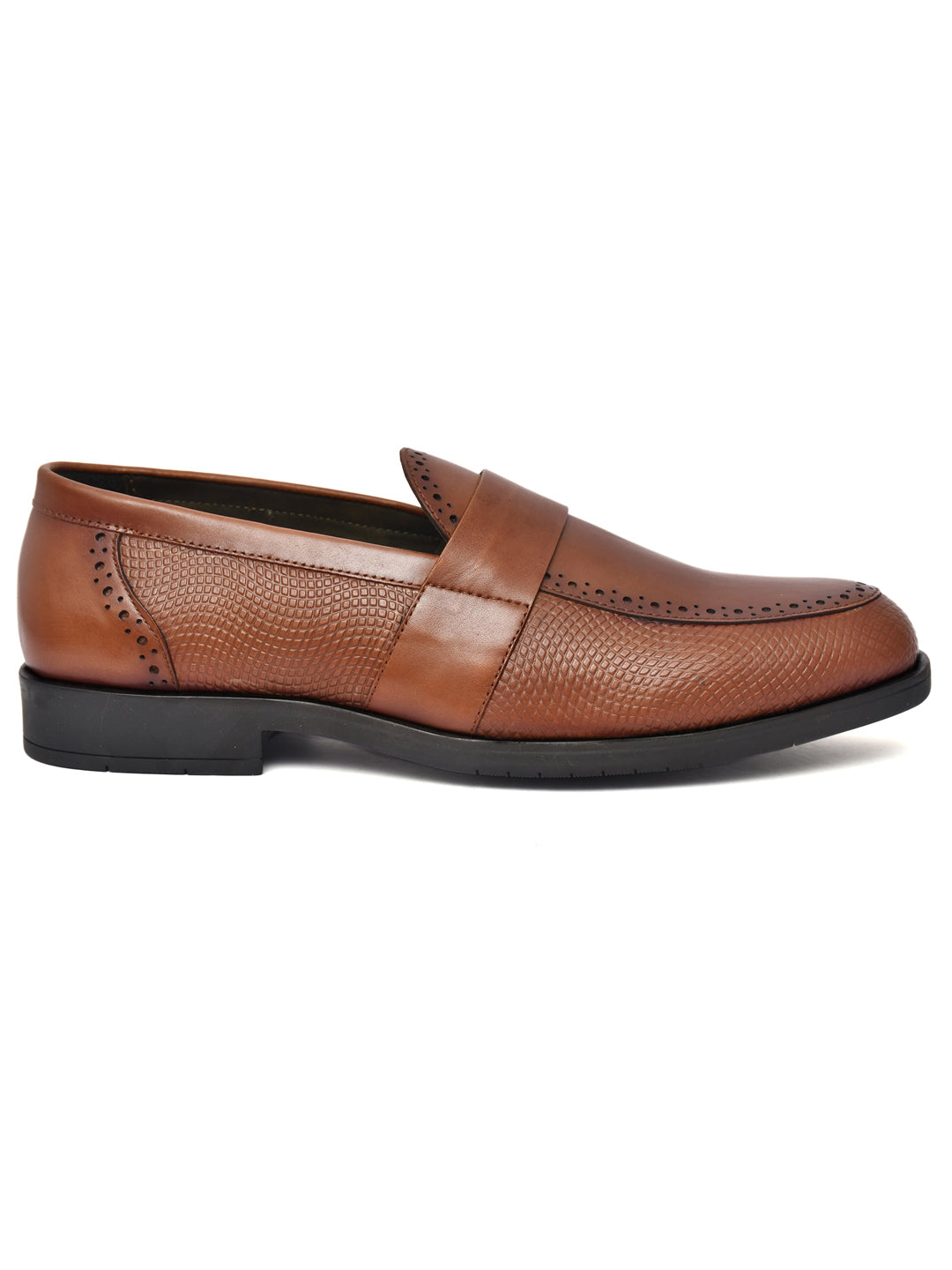 EZRO Men Tan Slip-On Formal Loafers – Textured Office & Dress Shoes