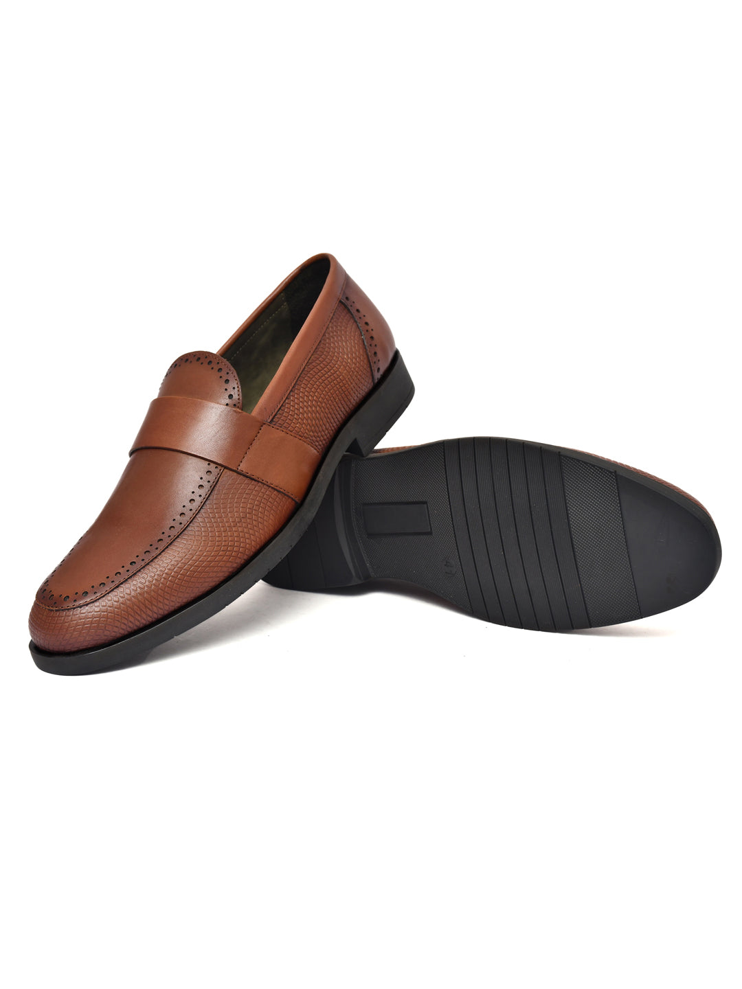 EZRO Men Tan Slip-On Formal Loafers – Textured Office & Dress Shoes