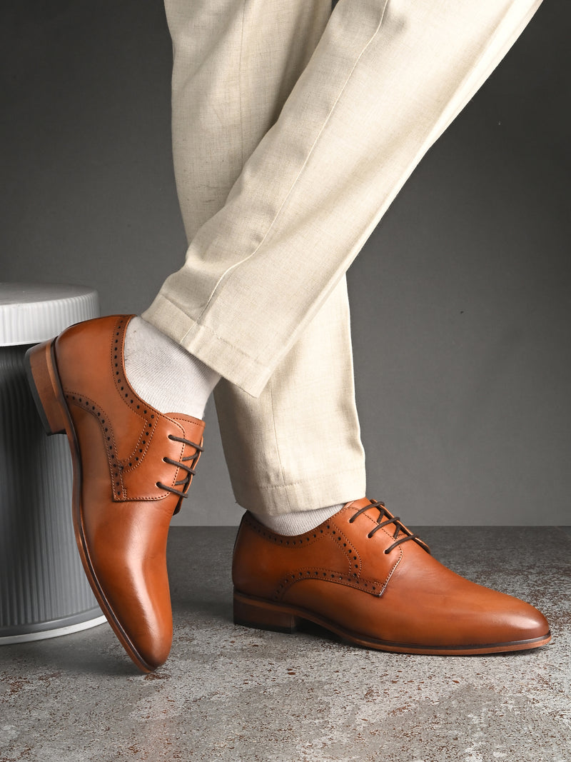 EZRO Men’s Lace-Up Tan Formal Shoes
