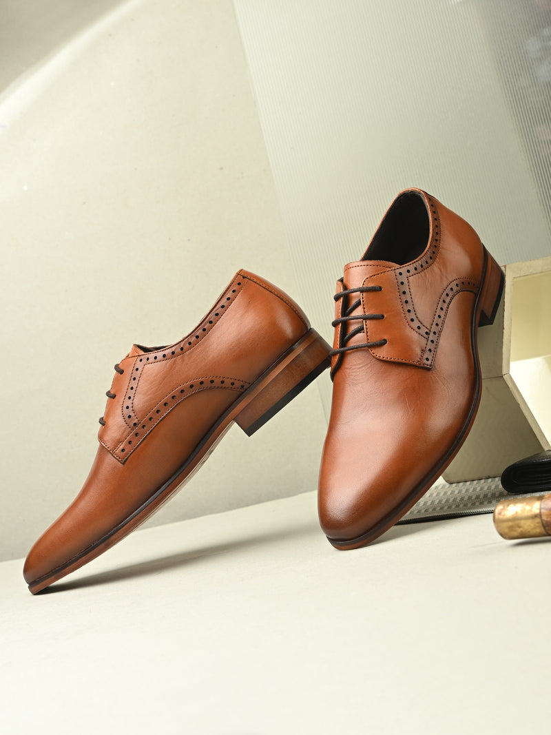EZRO Men’s Lace-Up Tan Formal Shoes