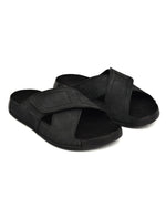 EZRO Men Black Adjustable Comfort Slippers | Lightweight Casual Slide Sandals for Everyday Wear