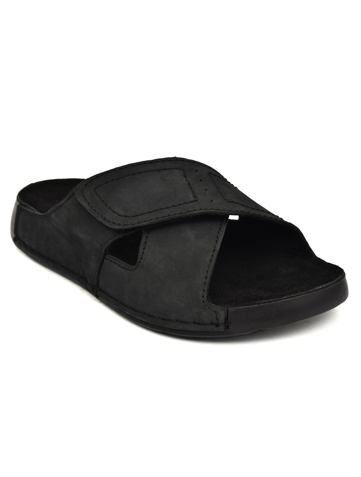EZRO Men Black Adjustable Comfort Slippers | Lightweight Casual Slide Sandals for Everyday Wear