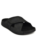 EZRO Men Black Adjustable Comfort Slippers | Lightweight Casual Slide Sandals for Everyday Wear