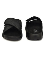 EZRO Men Black Adjustable Comfort Slippers | Lightweight Casual Slide Sandals for Everyday Wear