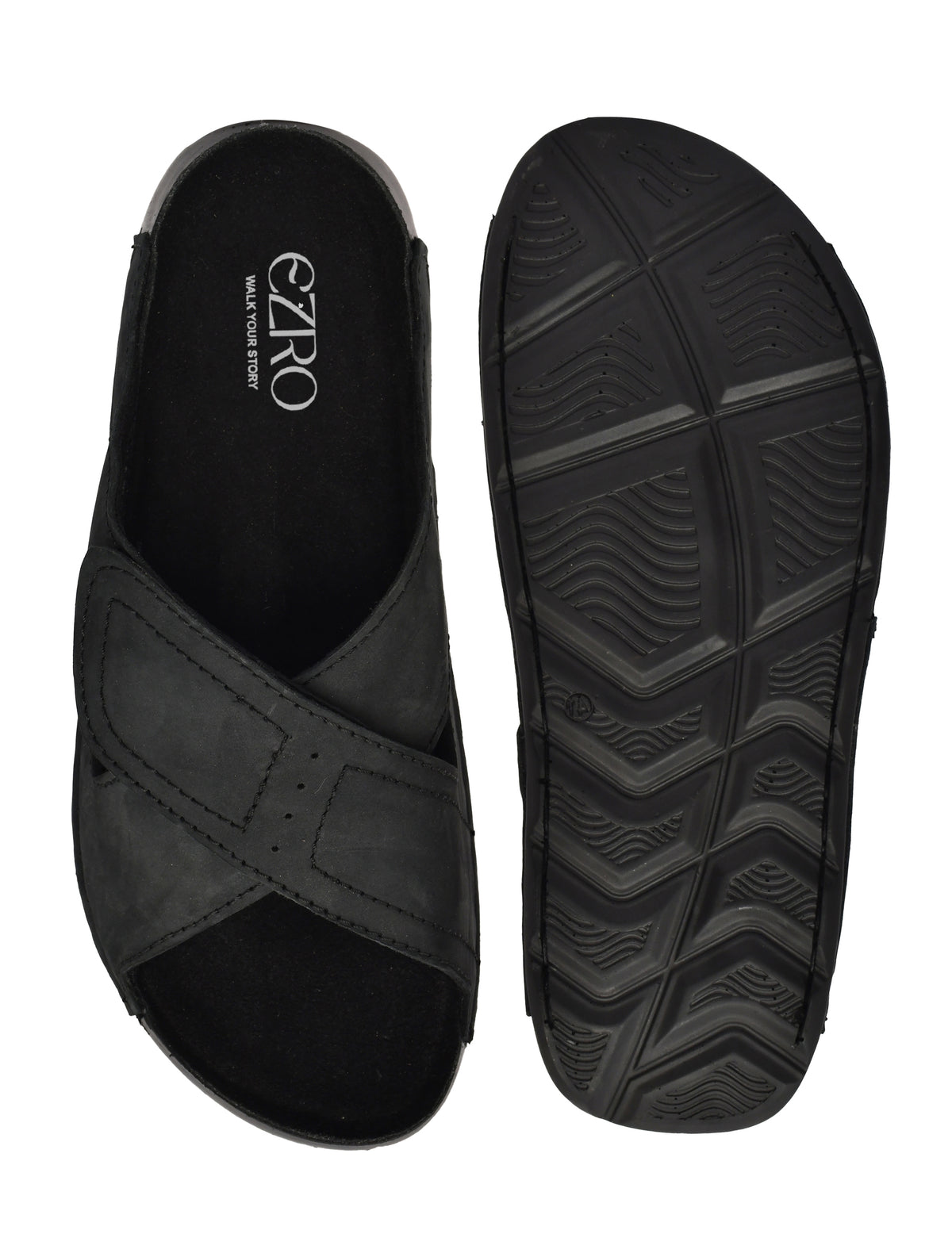 EZRO Men Black Adjustable Comfort Slippers | Lightweight Casual Slide Sandals for Everyday Wear