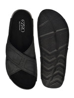 EZRO Men Black Adjustable Comfort Slippers | Lightweight Casual Slide Sandals for Everyday Wear