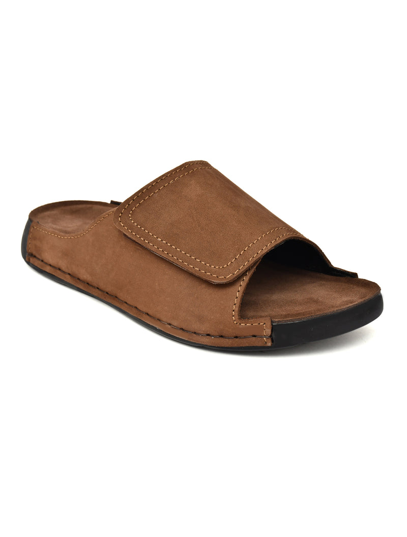 EZRO Men Brown Comfort Slide Slippers | Soft Cushioned Open-Toe Slip-On Sandals for Daily Wear