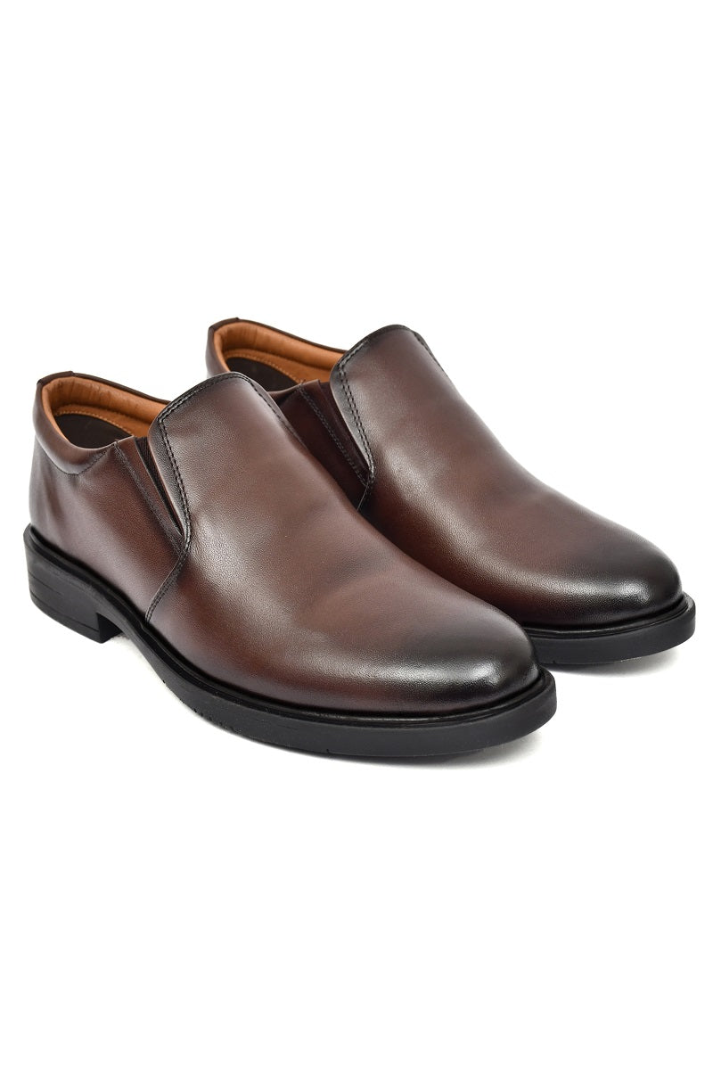 EZRO Men Classic Brown Leather Slip-On Formal Shoes