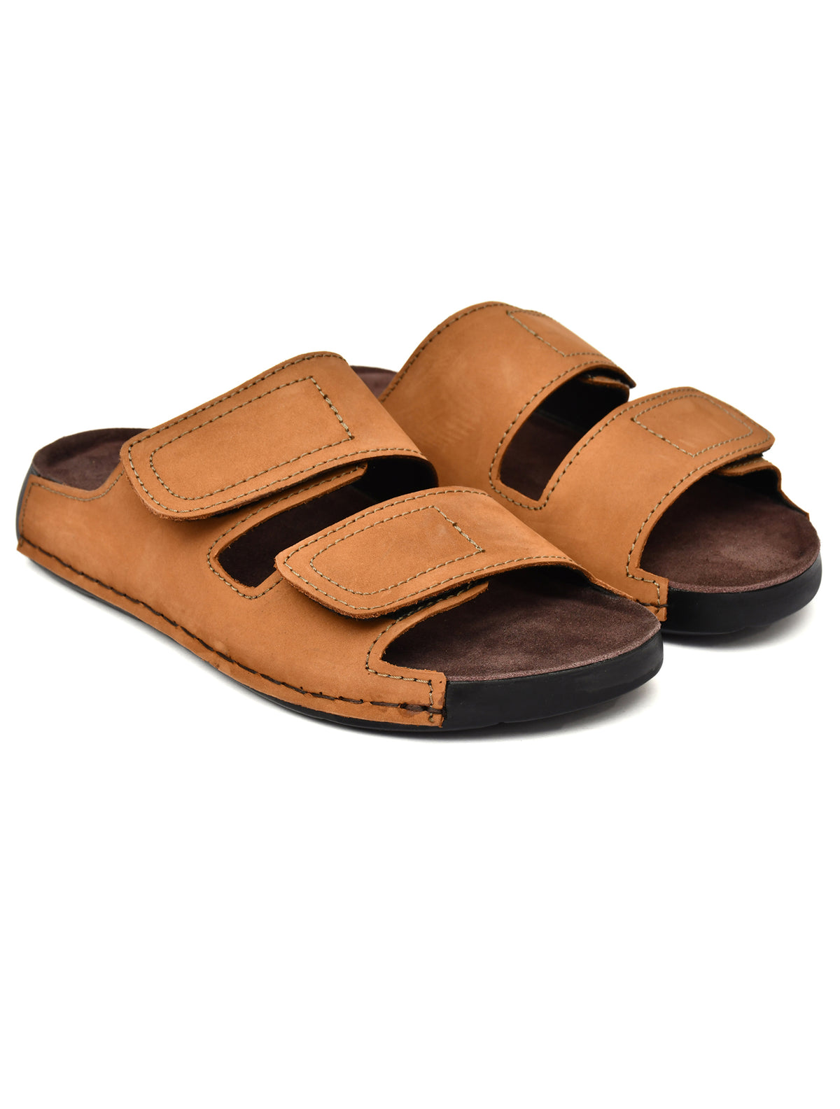 EZRO Men Tan Adjustable Comfort Slippers | Premium Dual Strap Casual Slide Slippers for Indoor & Outdoor Wear