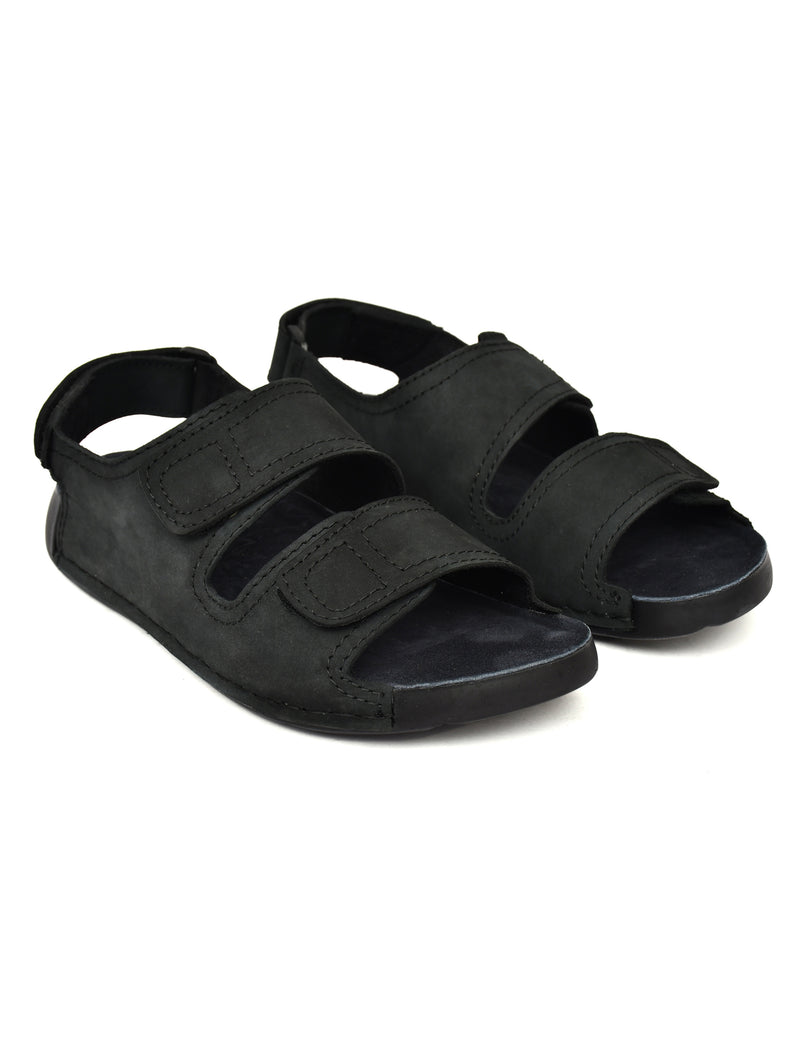 EZRO Men Black Adjustable Comfort Sandals | Lightweight Hook & Loop Casual Outdoor Walking Sandals
