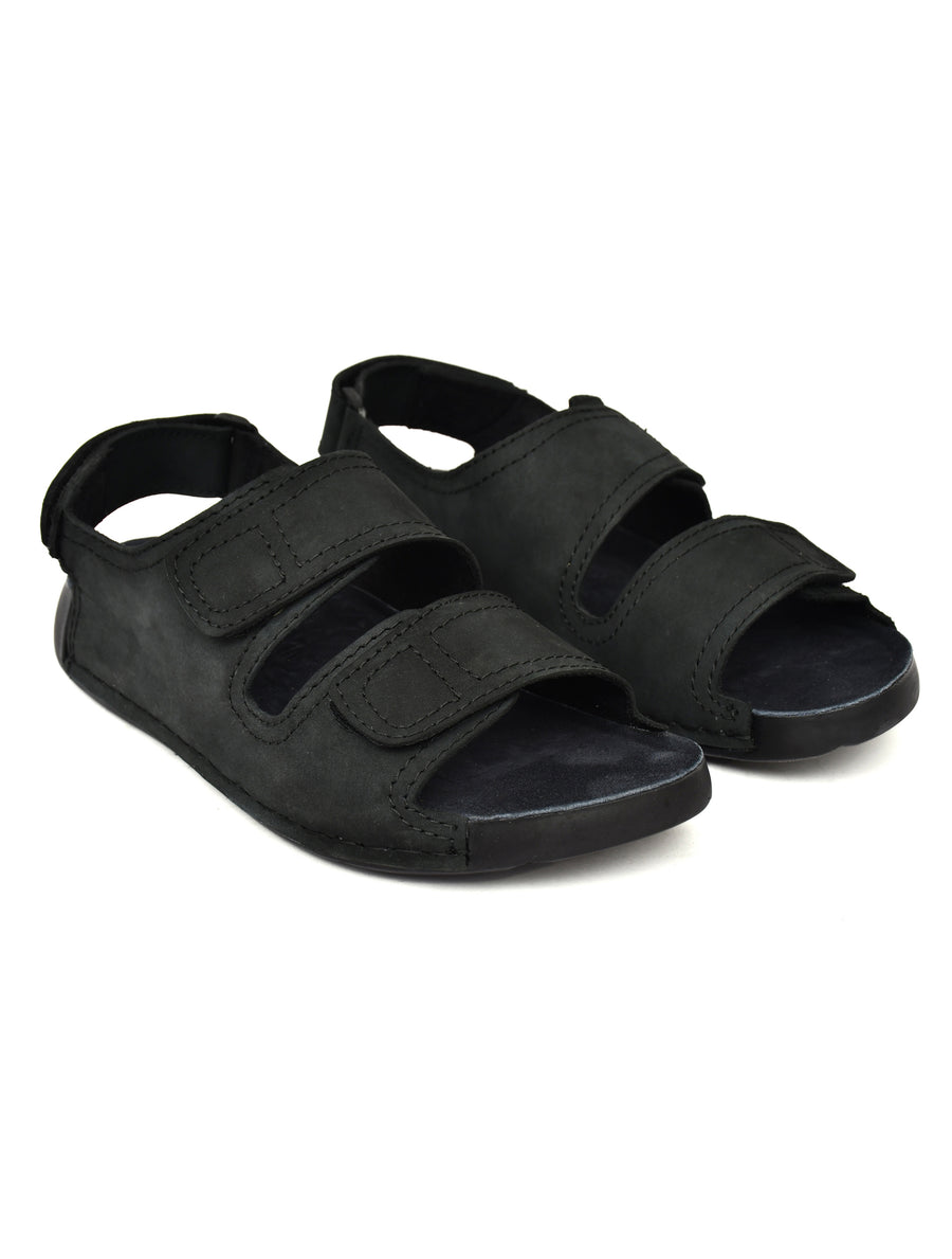 EZRO Men's Black Adjustable Comfort Sandals | Lightweight Hook & Loop Casual Outdoor Walking Sandals