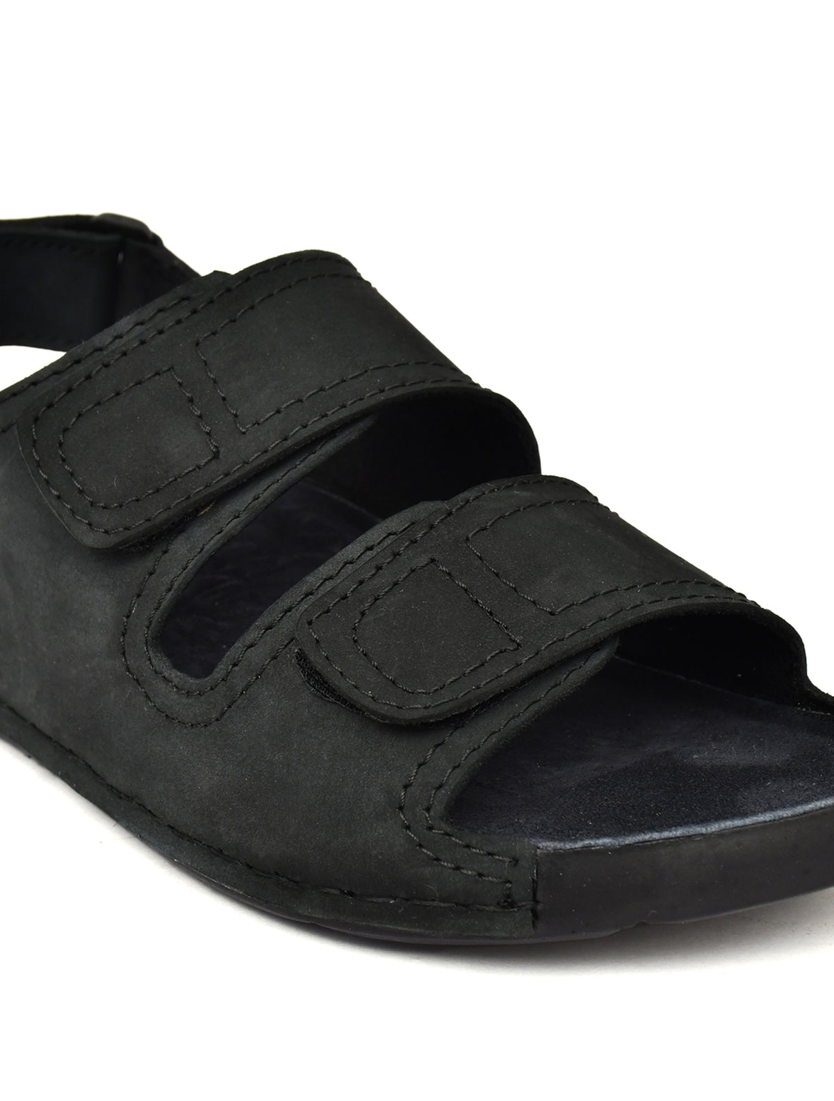 EZRO Men Black Adjustable Comfort Sandals | Lightweight Hook & Loop Casual Outdoor Walking Sandals