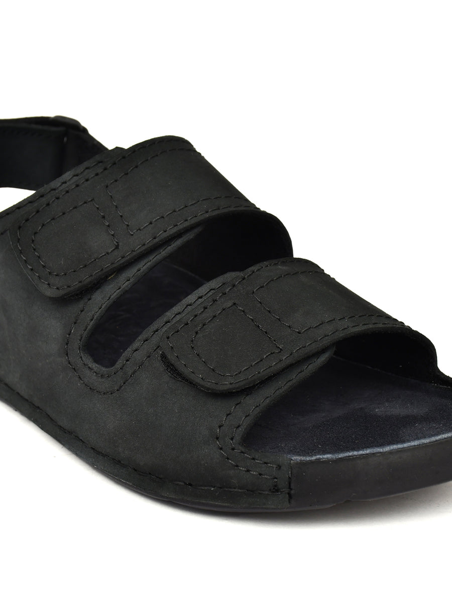 EZRO Men's Black Adjustable Comfort Sandals | Lightweight Hook & Loop Casual Outdoor Walking Sandals