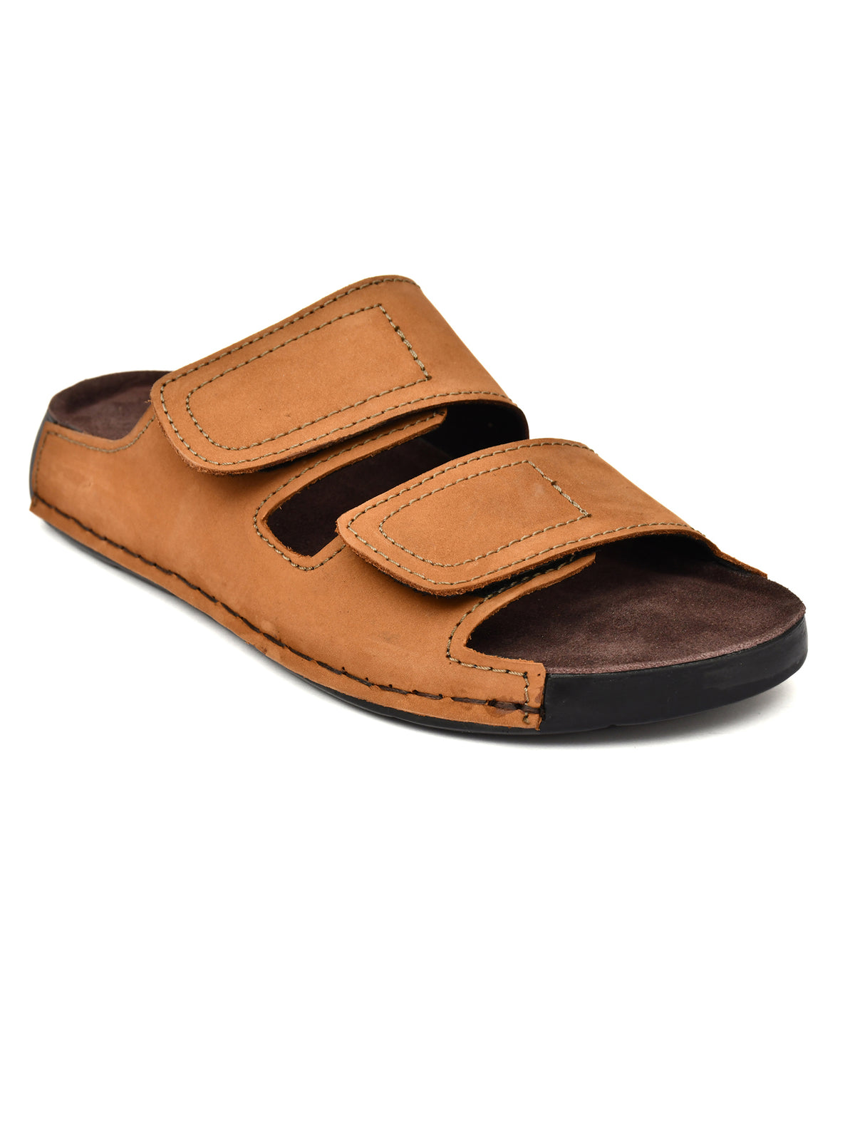 EZRO Men Tan Adjustable Comfort Slippers | Premium Dual Strap Casual Slide Slippers for Indoor & Outdoor Wear