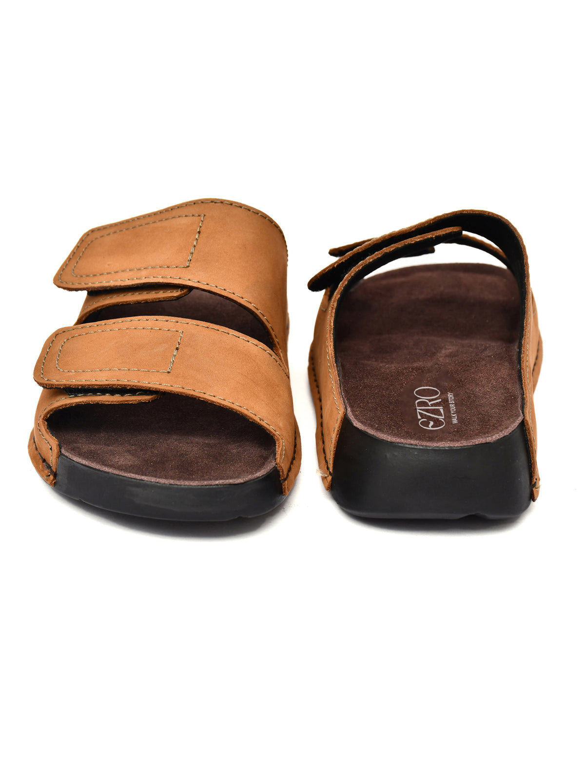 EZRO Men Tan Adjustable Comfort Slippers | Premium Dual Strap Casual Slide Slippers for Indoor & Outdoor Wear