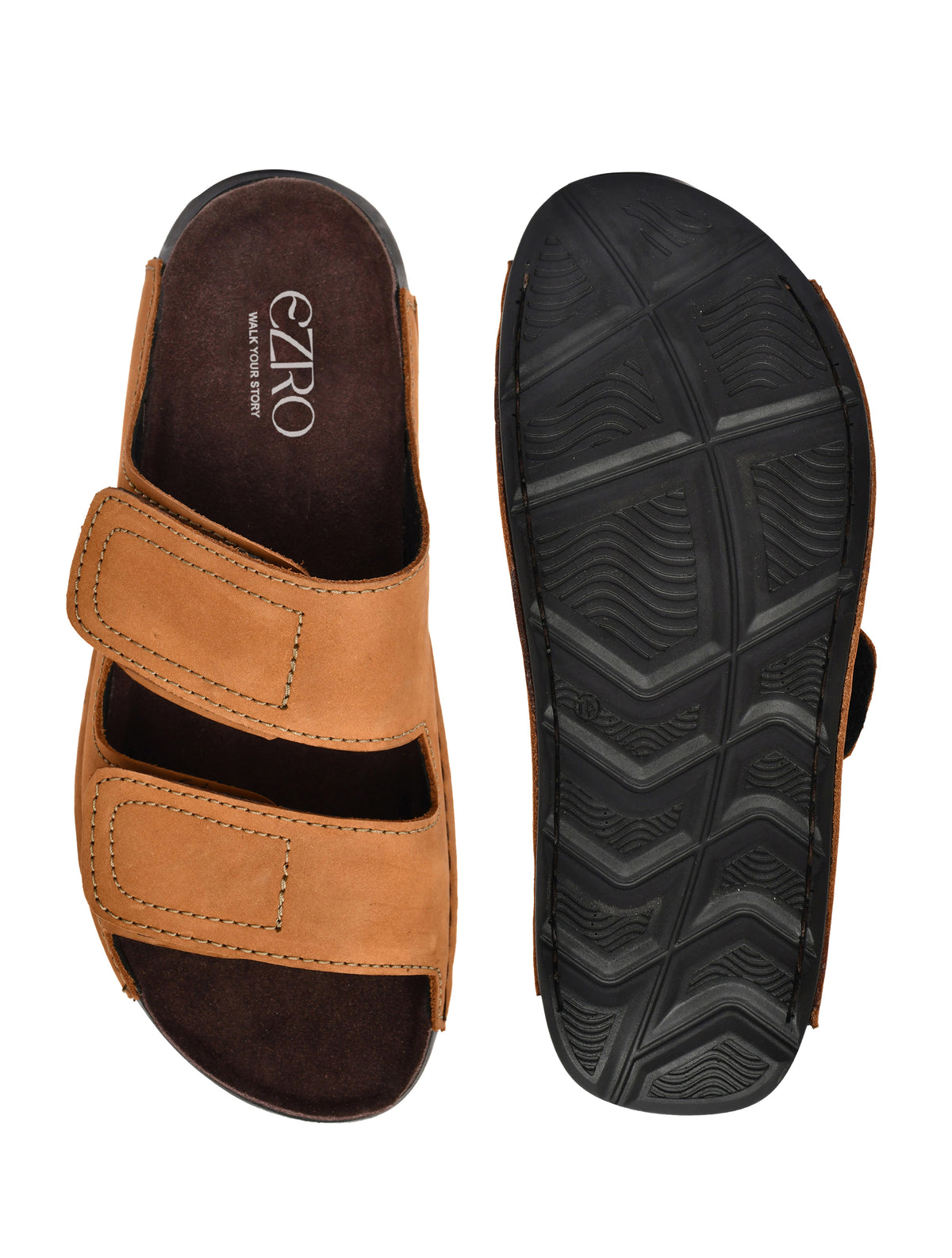 EZRO Men Tan Adjustable Comfort Slippers | Premium Dual Strap Casual Slide Slippers for Indoor & Outdoor Wear