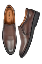 EZRO Men Classic Brown Leather Slip-On Formal Shoes