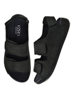 EZRO Men's Black Adjustable Comfort Sandals | Lightweight Hook & Loop Casual Outdoor Walking Sandals