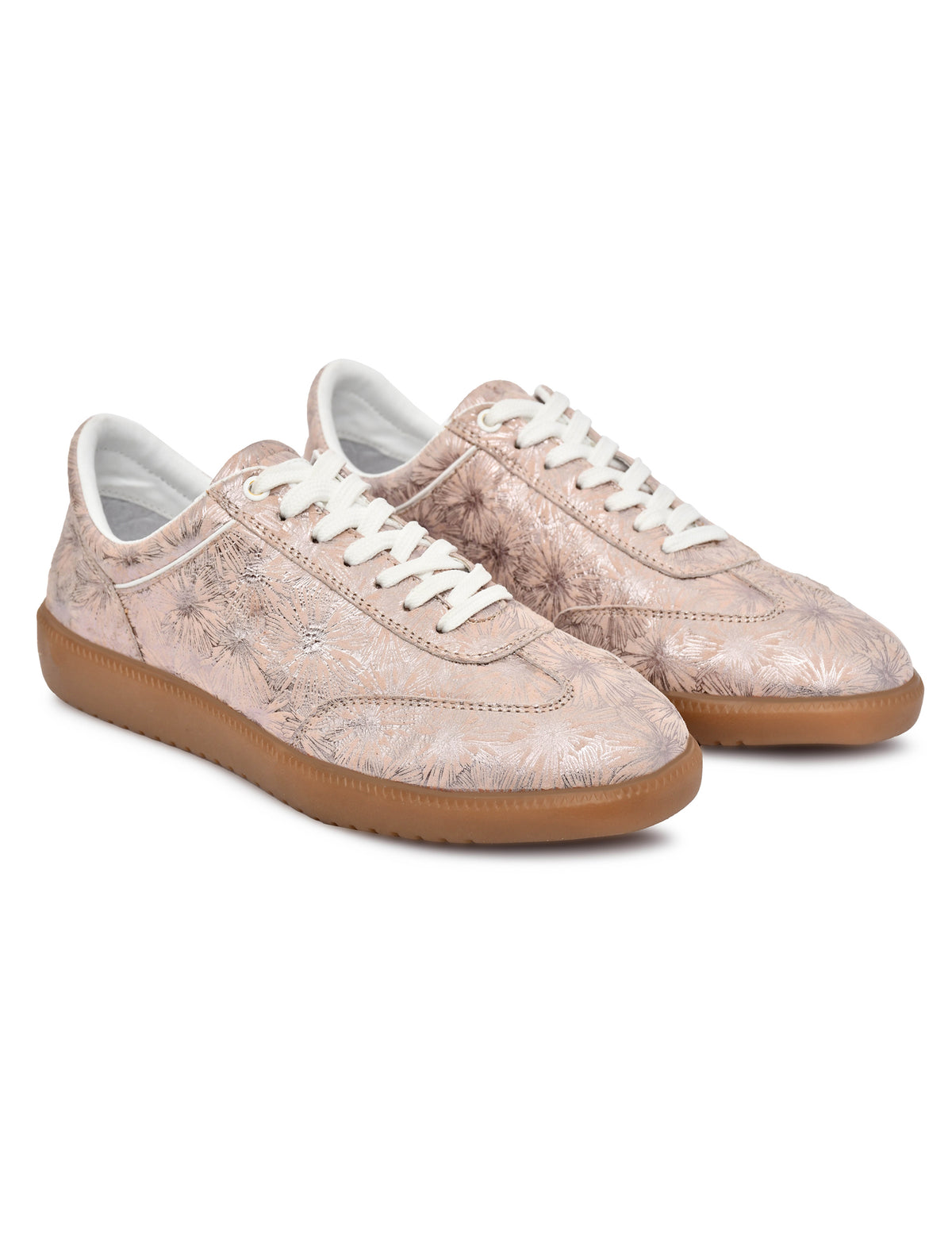 EZRO Women Floral Blush Pink Printed Lace-Up Sneakers
