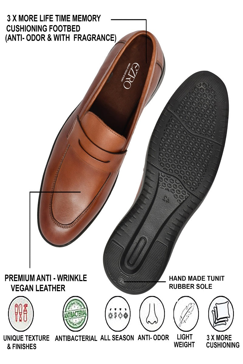 EZRO Men Premium Tan Loafers | Classic Slip-On Formal & Casual Shoes for Office and Party