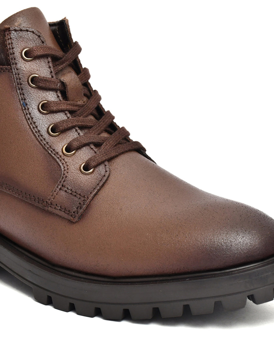 EZRO Men’s Brown Ankle Boots | Stylish Lace-Up Casual Boots with Rugged Sole