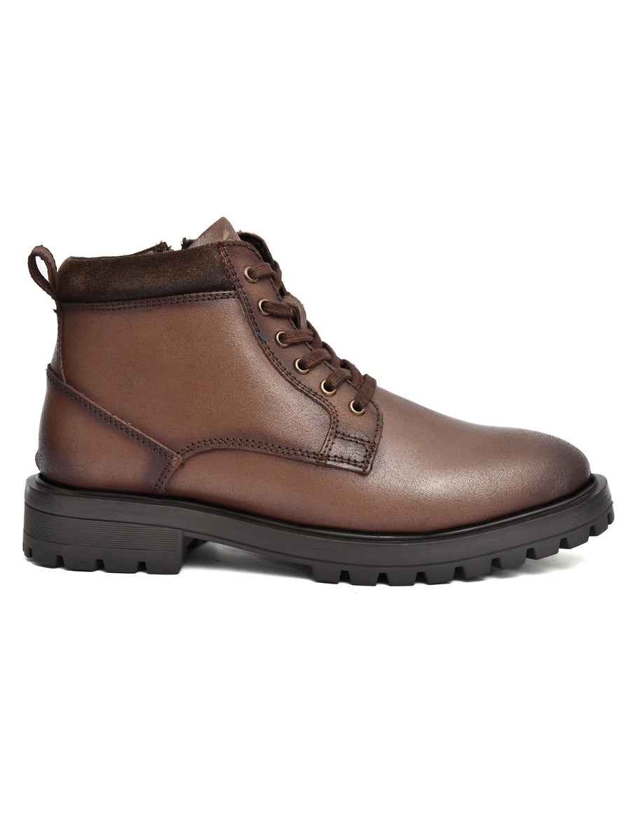 EZRO Men’s Brown Ankle Boots | Stylish Lace-Up Casual Boots with Rugged Sole