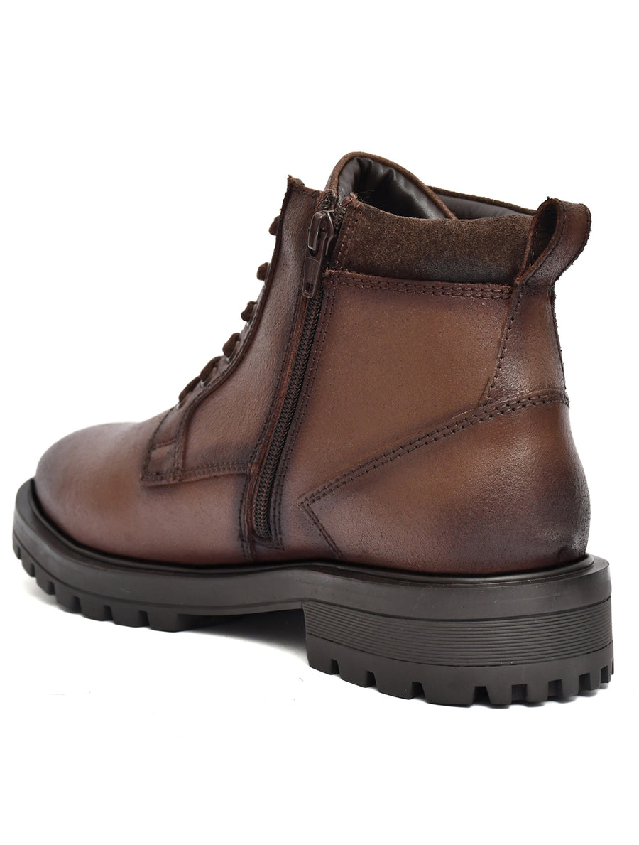 EZRO Men’s Brown Ankle Boots | Stylish Lace-Up Casual Boots with Rugged Sole