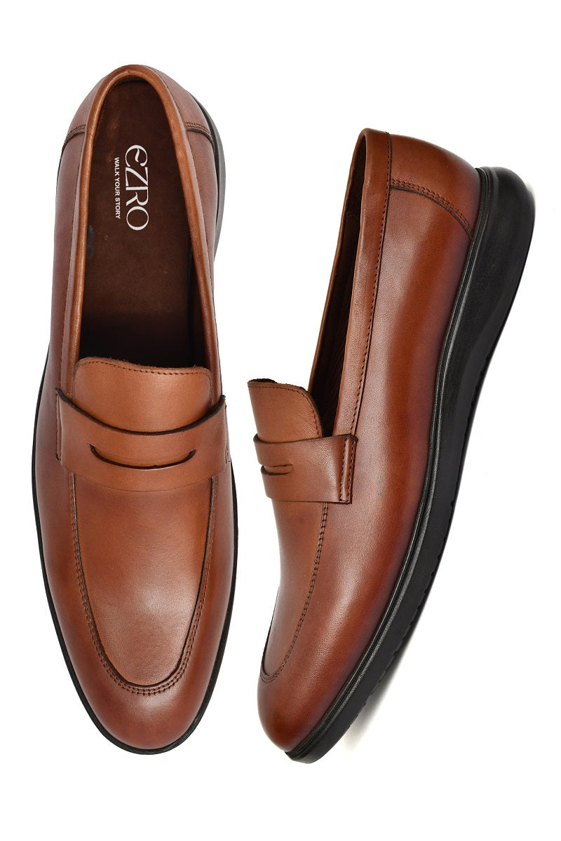 EZRO Men Premium Tan Loafers | Classic Slip-On Formal & Casual Shoes for Office and Party